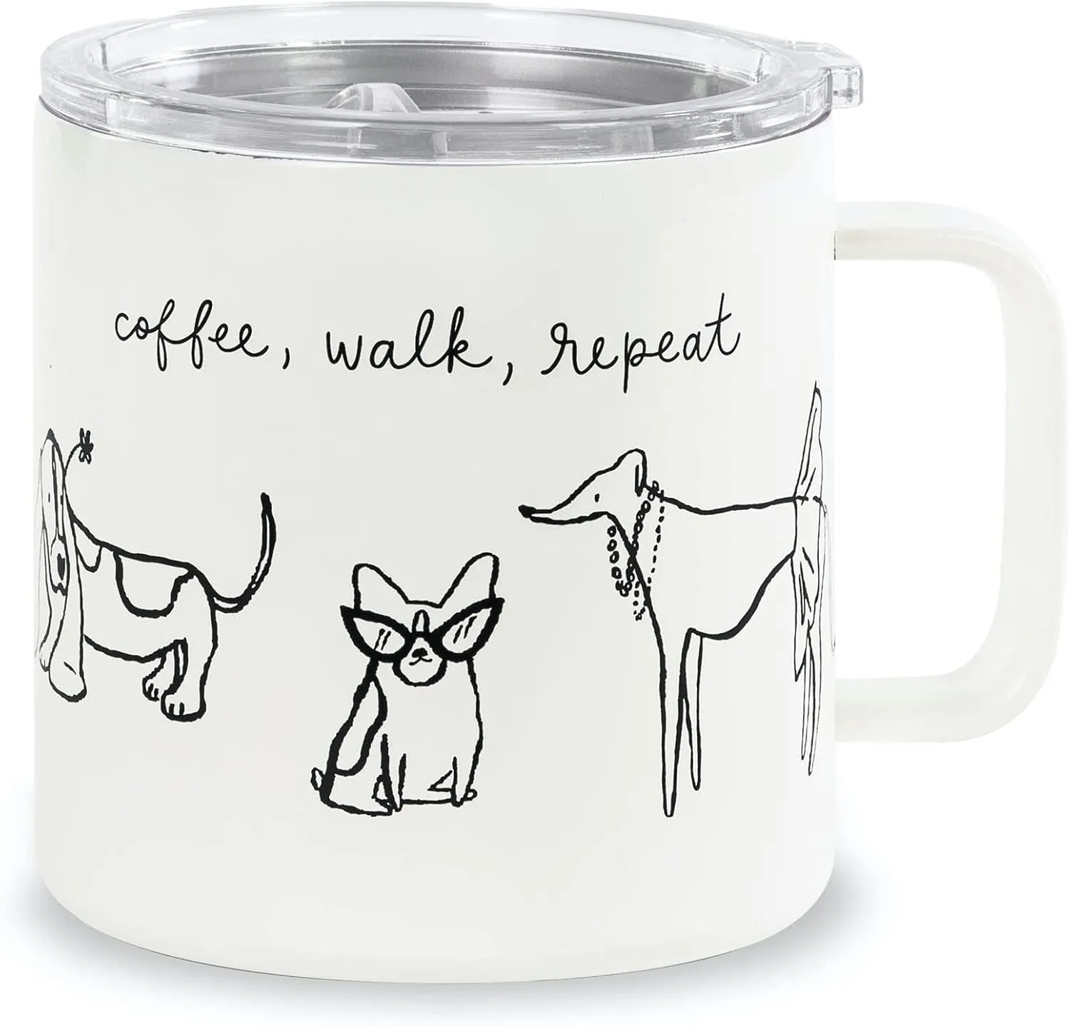 kate spade new york Stainless Steel Insulated Mug with Handle and Lid, 16 Ounce Double Wall Tumbler, Reusable Coffee Travel Mug for Hot and Cold Drinks, Dog Party
