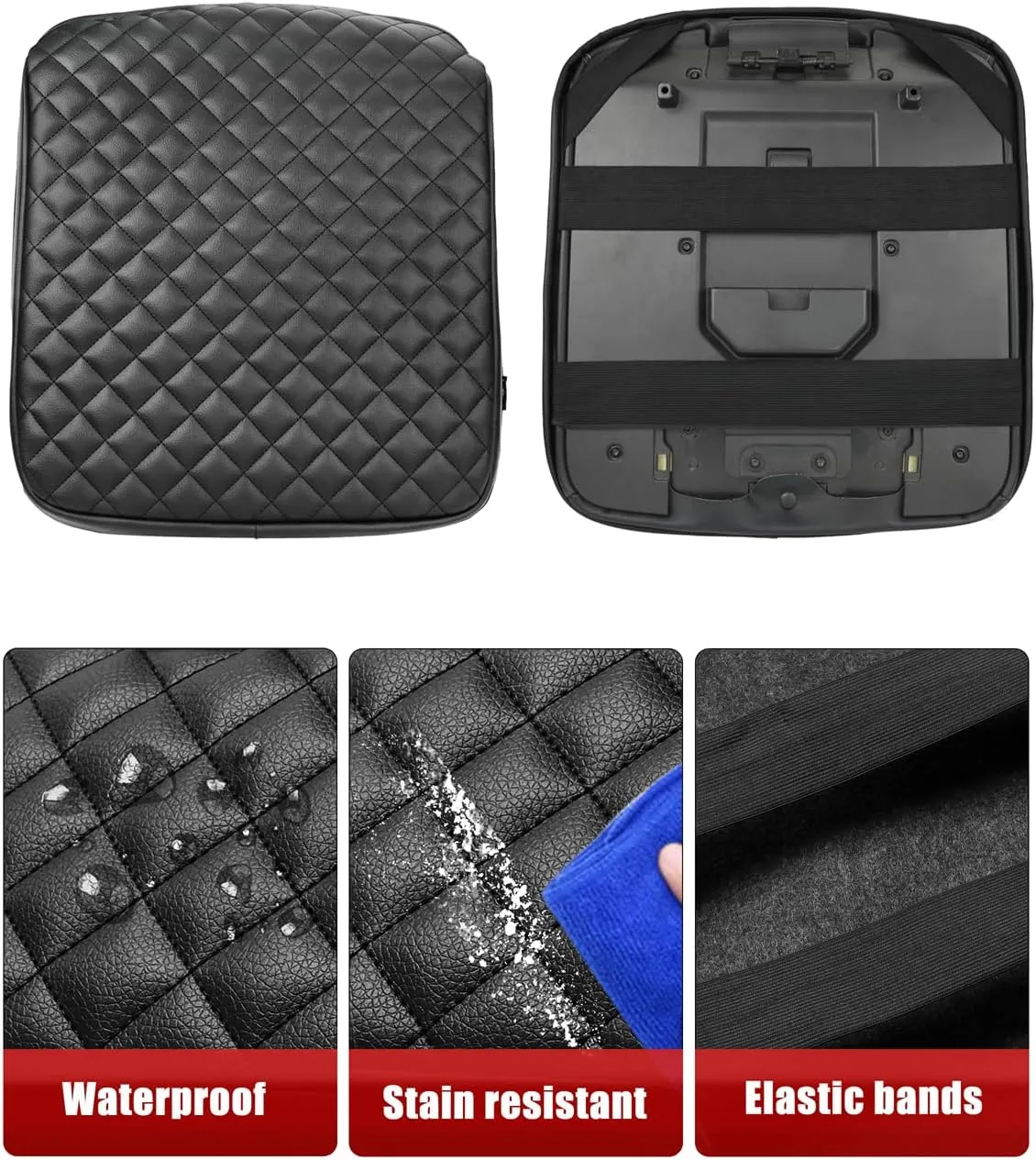 KBH Center Console Armrest Cover for Chevy Silverado & GMC Sierra 1500/2500/3500 2019 2020 2021 2022 2023 2024 2025, 40/20/40 Jump Seat, Vinyl Leather, Anti-Scratch, Black