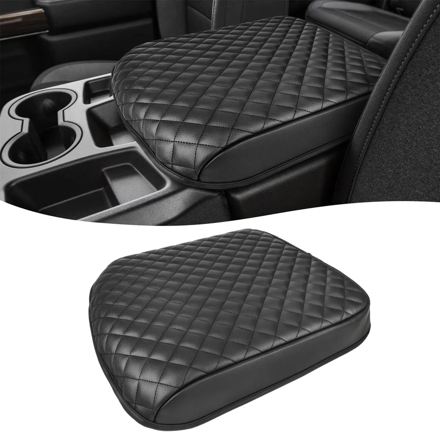KBH Center Console Armrest Cover for Chevy Silverado & GMC Sierra 1500/2500/3500 2019 2020 2021 2022 2023 2024 2025, 40/20/40 Jump Seat, Vinyl Leather, Anti-Scratch, Black