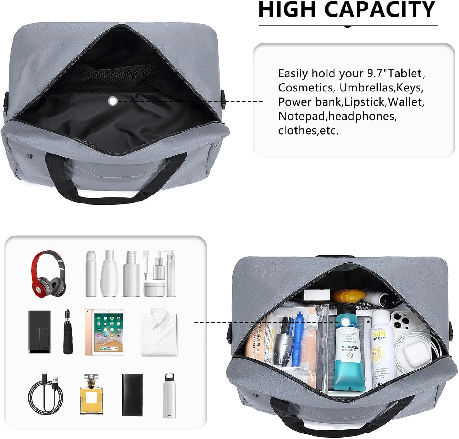Kono Travel Duffels Bag, Cabin Luggage Under Seat Flight Carry-on Bag Unisex Sports Holdall (Grey, 20L)