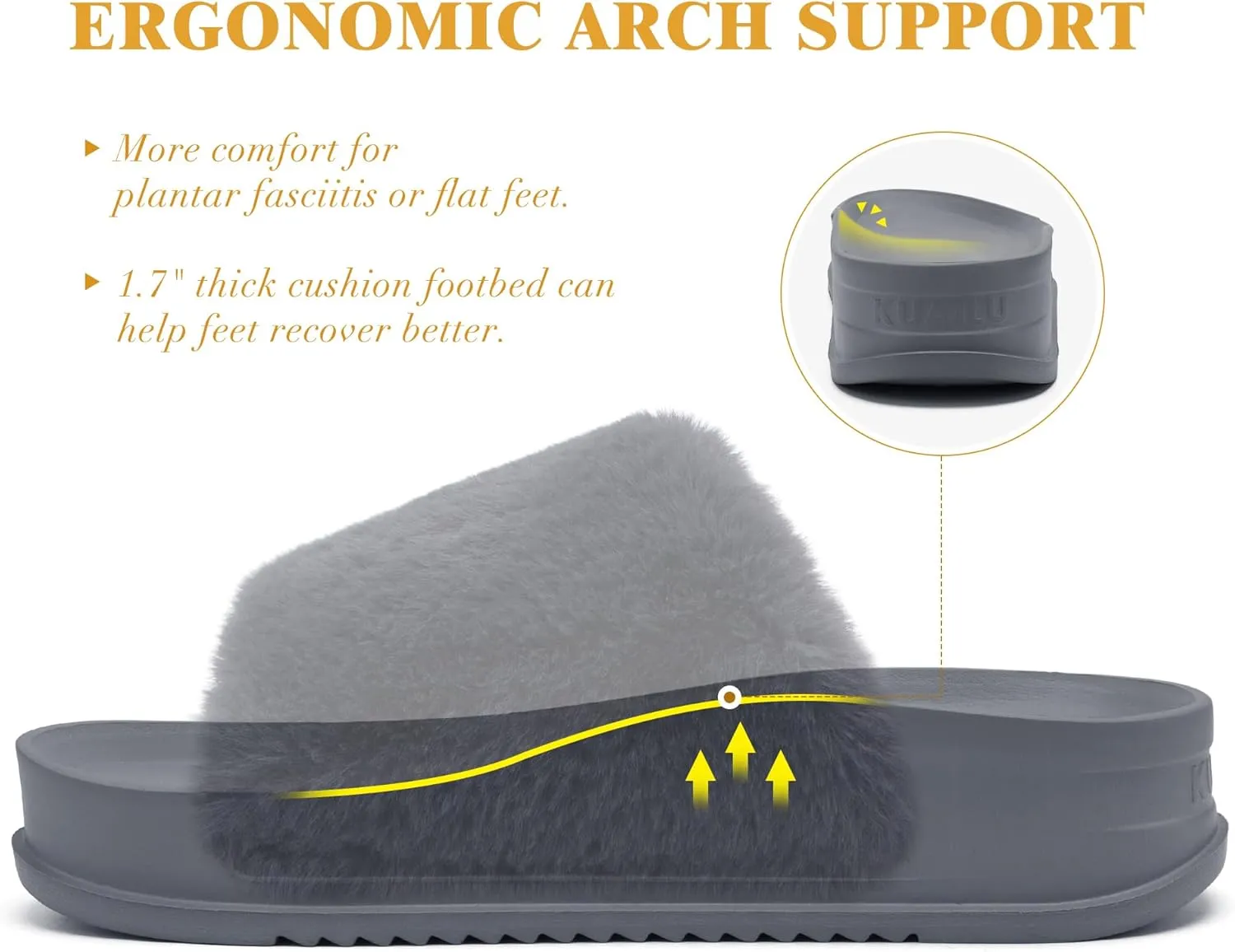 KuaiLu Women's Orthotic Slippers With Arch Support Soft Cushion Sandal Slippers for Woman Ladies Fashion Open Toe Faux Fur Platform Slipper Indoor Outdoor Size 6~12