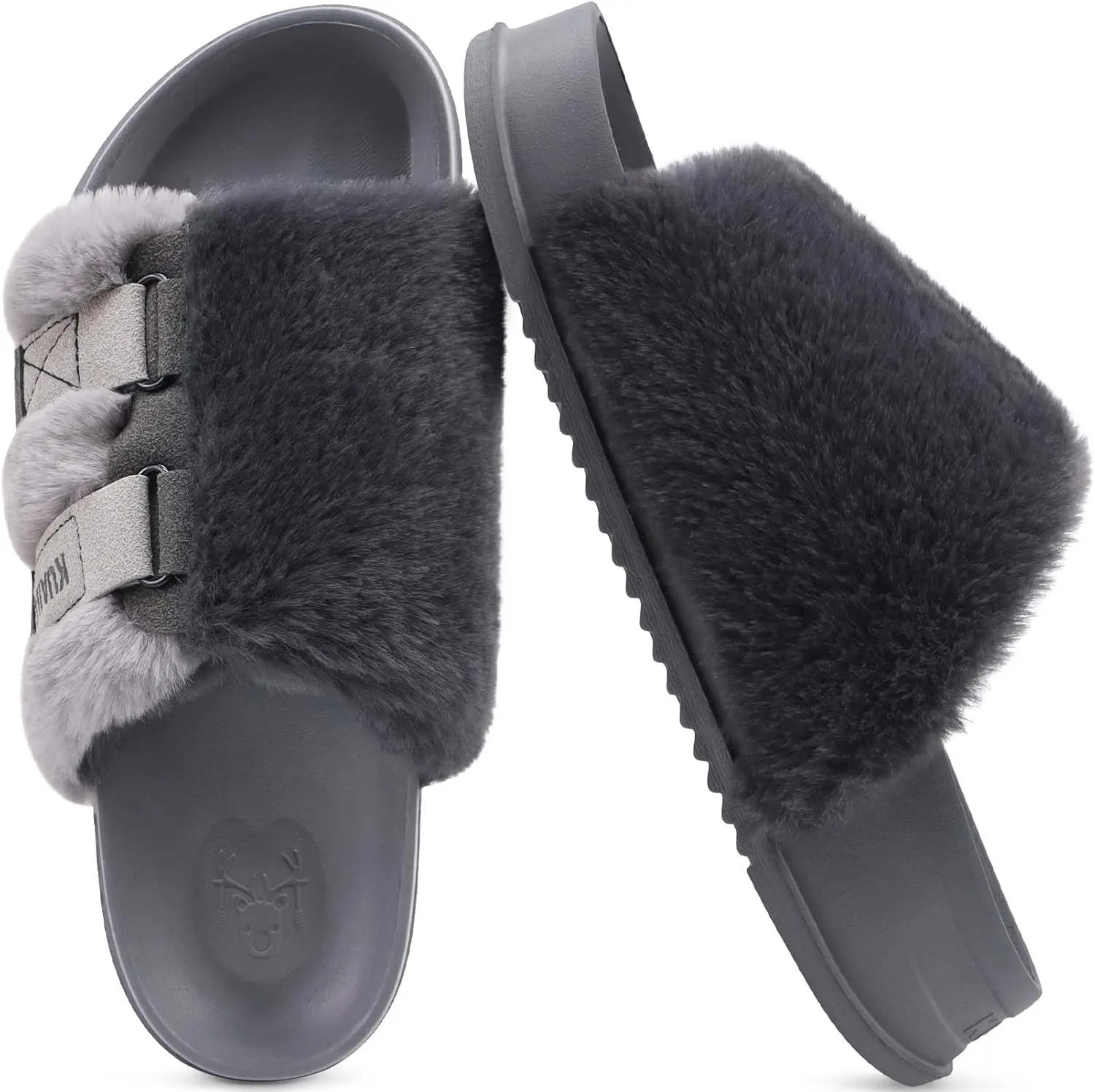 KuaiLu Women's Orthotic Slippers With Arch Support Soft Cushion Sandal Slippers for Woman Ladies Fashion Open Toe Faux Fur Platform Slipper Indoor Outdoor Size 6~12