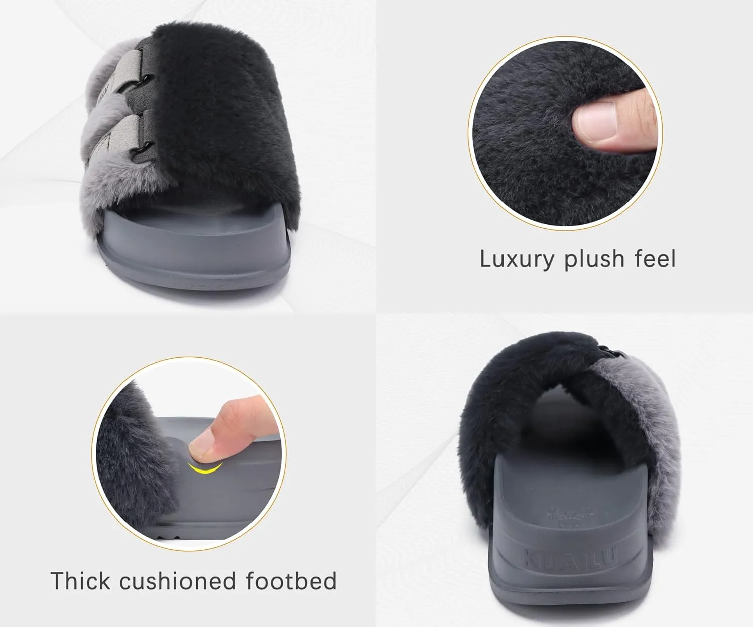 KuaiLu Women's Orthotic Slippers With Arch Support Soft Cushion Sandal Slippers for Woman Ladies Fashion Open Toe Faux Fur Platform Slipper Indoor Outdoor Size 6~12
