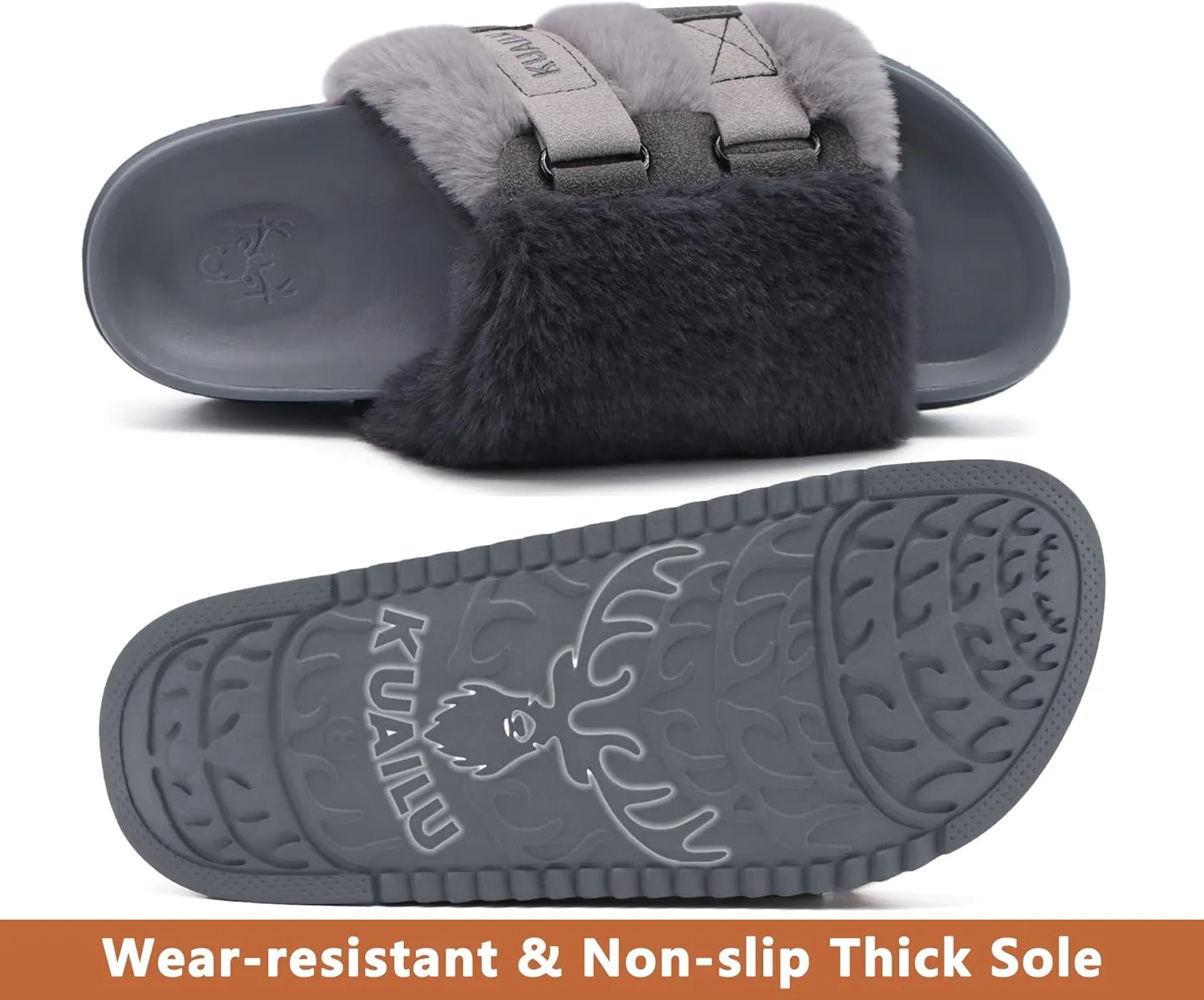 KuaiLu Women's Orthotic Slippers With Arch Support Soft Cushion Sandal Slippers for Woman Ladies Fashion Open Toe Faux Fur Platform Slipper Indoor Outdoor Size 6~12