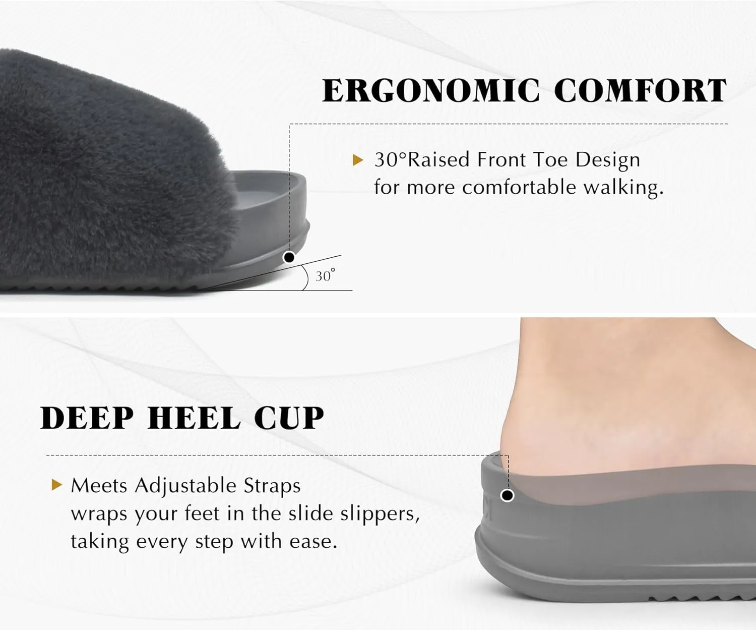 KuaiLu Women's Orthotic Slippers With Arch Support Soft Cushion Sandal Slippers for Woman Ladies Fashion Open Toe Faux Fur Platform Slipper Indoor Outdoor Size 6~12