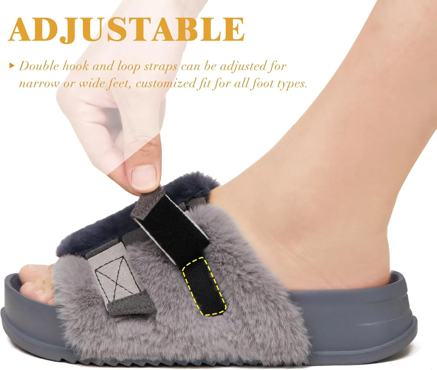 KuaiLu Women's Orthotic Slippers With Arch Support Soft Cushion Sandal Slippers for Woman Ladies Fashion Open Toe Faux Fur Platform Slipper Indoor Outdoor Size 6~12