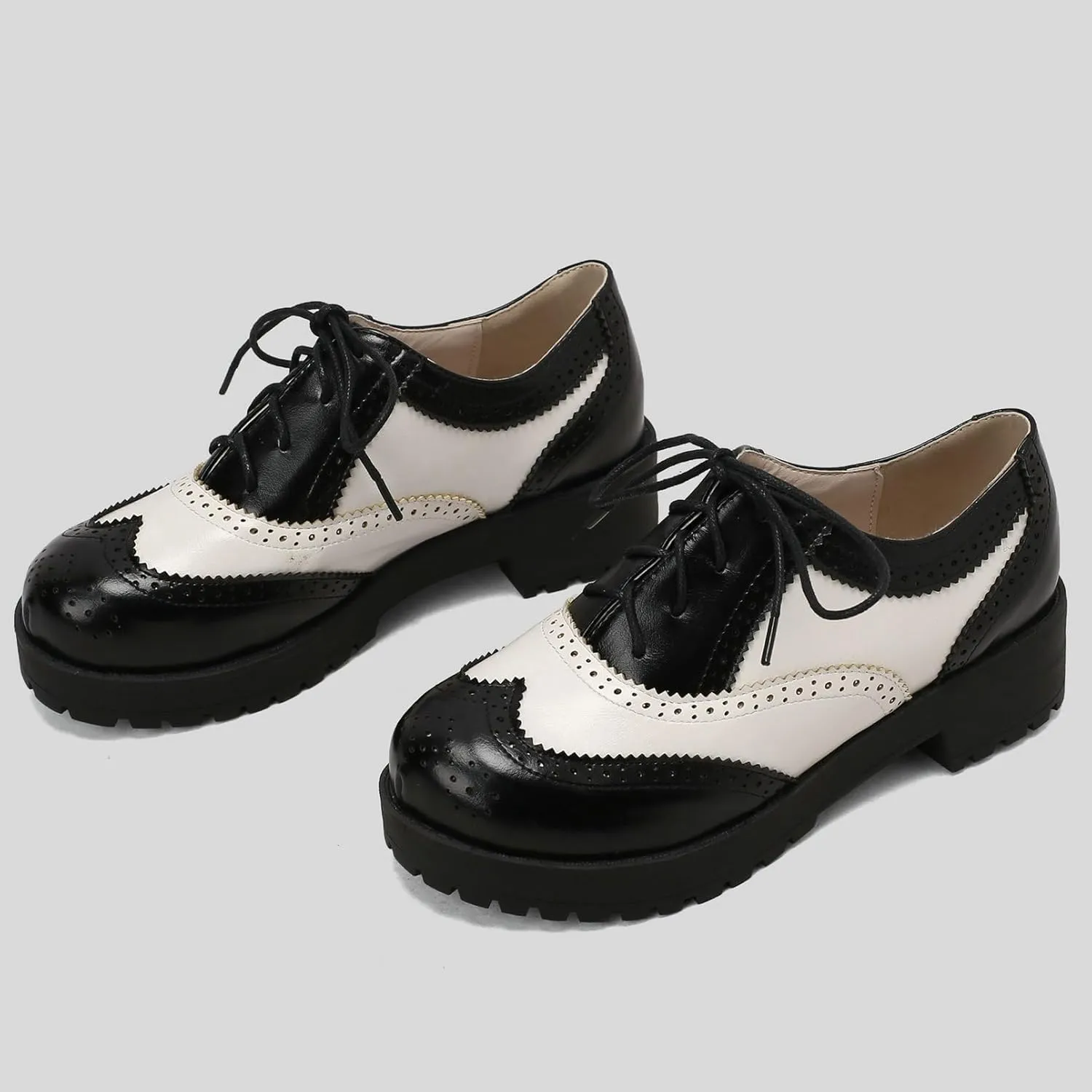 KysBloes Women Lace Up Platform Oxford Shoes Chunky Heel Wingtip Pumps Vintage Brogue Saddle Shoes