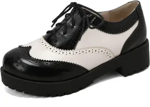 KysBloes Women Lace Up Platform Oxford Shoes Chunky Heel Wingtip Pumps Vintage Brogue Saddle Shoes