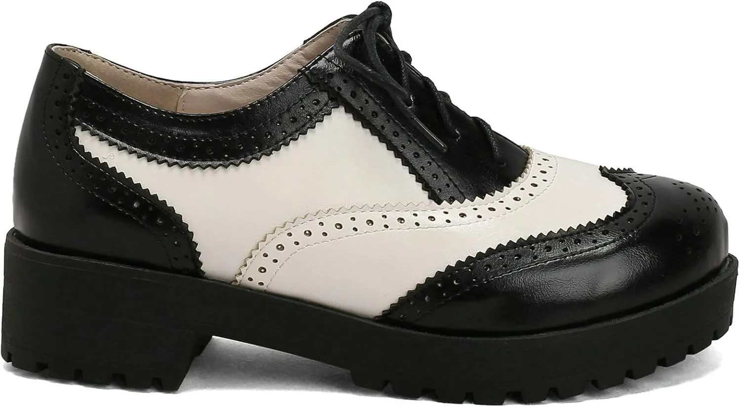 KysBloes Women Lace Up Platform Oxford Shoes Chunky Heel Wingtip Pumps Vintage Brogue Saddle Shoes