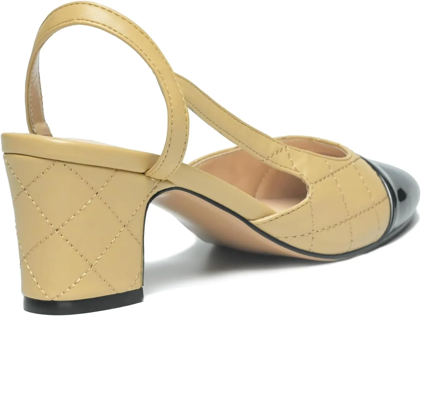 LEHOOR Chunky Heel Slingback Pumps Cap Toe Two Toned for Women, Mid Block Heel Almond Pointy Toe Sandals Quarter Strap Hollowed Backless D’Orsay Slip On Sandals Office Party Prom 5-13 M US