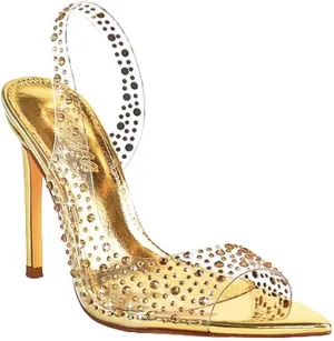Liliana Women Rhinestone Slingback Pointy Heel Sandal With Clear Strap