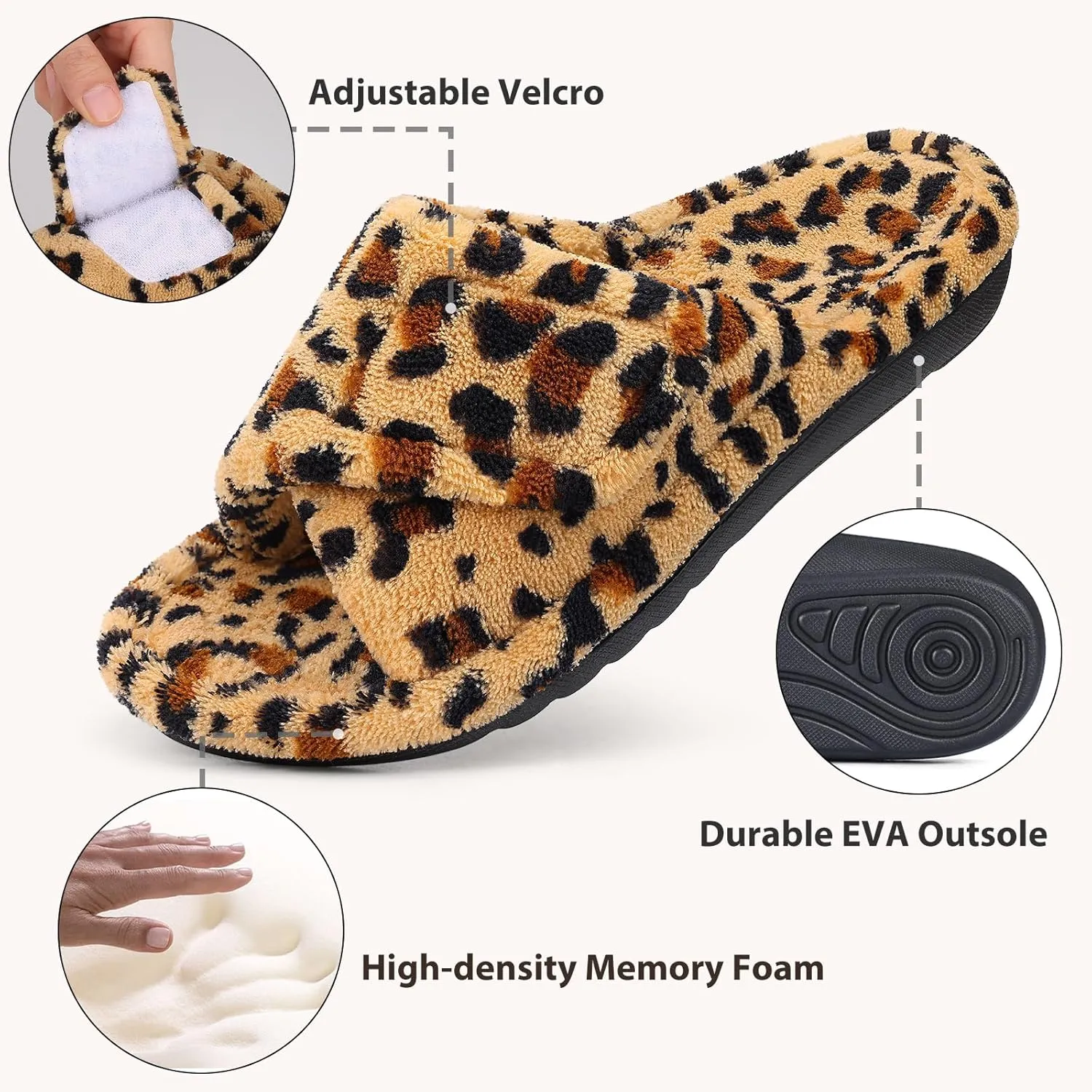 Litfun Women's Orthopedic Slippers with Arch Support Adjustable Open Toe House Shoes for Plantar Fasciitis