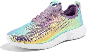 LUCKY STEP Women's Metallic Fashion Sneaker Leatherette Studded Jogger Lightweight Casual Walking Shoes