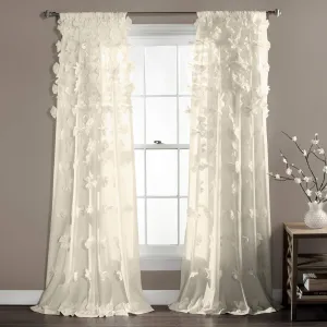 Lush Decor Riley Window Curtain Panel - Charming Handmade Bow Details - Elegant Light Filtering Single Curtain for Living Room, Dining Room, or Bedroom - 54" W x 84" L, Ivory