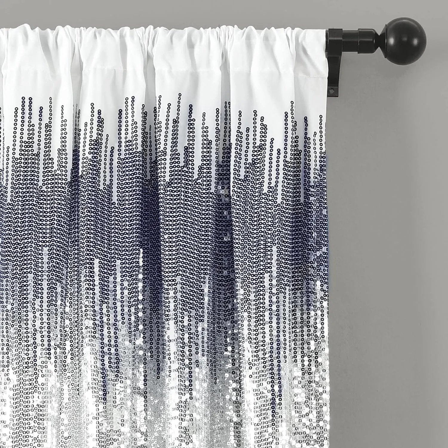 Lush Decor Shimmer Sequins Window Curtain Panel Pair, 84" L x 42" W, Navy & Silver