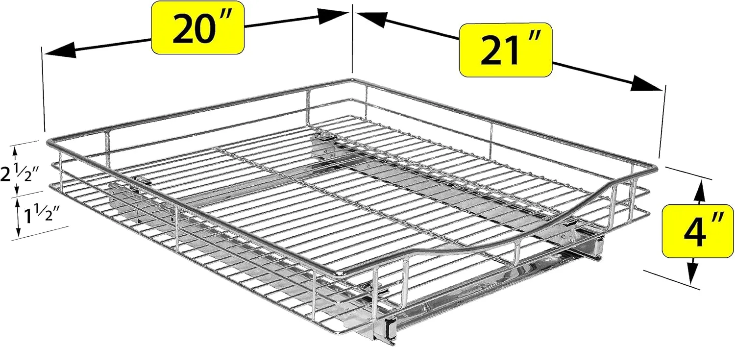 LYNK PROFESSIONAL® Pull Out Cabinet Organizer, 20" x 21" Slide Out Drawers for Kitchen Cabinets - Sliding Pull-Out Pantry Shelves – Home Shelf Organizers - Lifetime Ltd. Warranty, Chrome