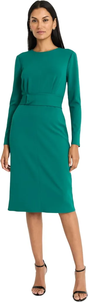 Maggy London Women's Elegant Knee-Length Sheath Long Sleeve Fitted Silhouette with Waist Belt-Versatile Cocktail Dress