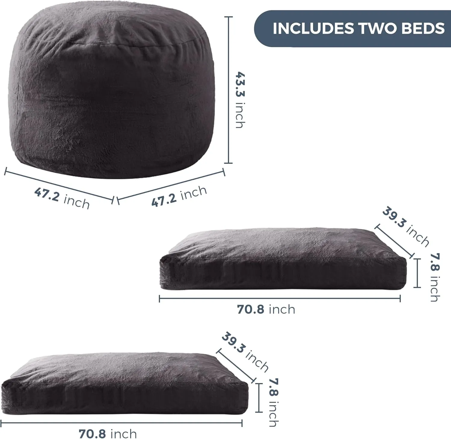 MAXYOYO Giant Bean Bag Chair Bed for Adults, Includes Two Beds, Convertible Beanbag Folds from Lazy Chair to Floor Mattress Bed, Big Sofa Bed, High-Density Foam Filling, Machine Washable