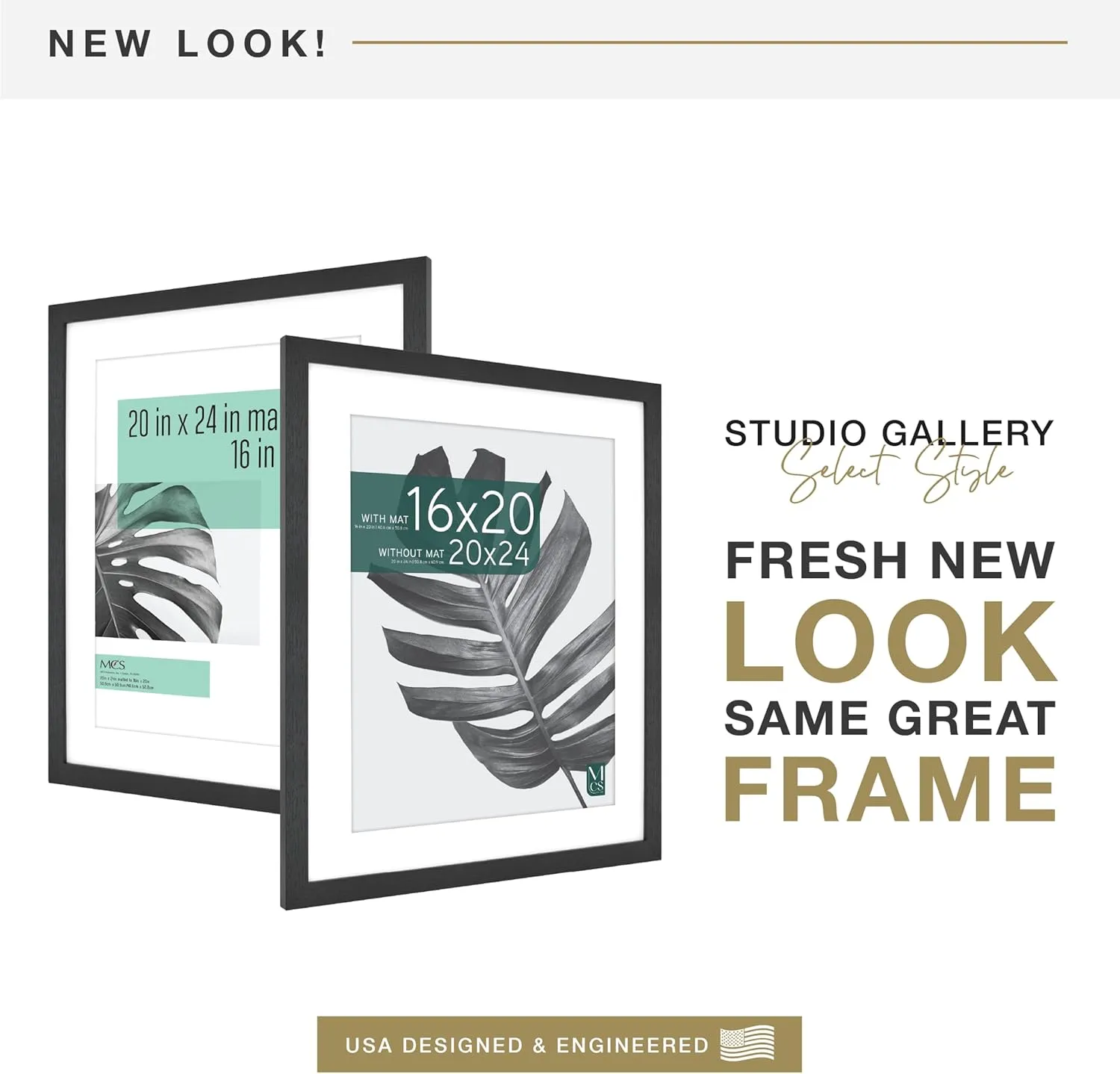 MCS Studio Gallery 20x24 Matted to 16x20 Poster Frame Black Woodgrain, Vertical & Horizontal Wall Hanging Large Picture Frame for Photos, Posters & Art Prints (1-Pack)