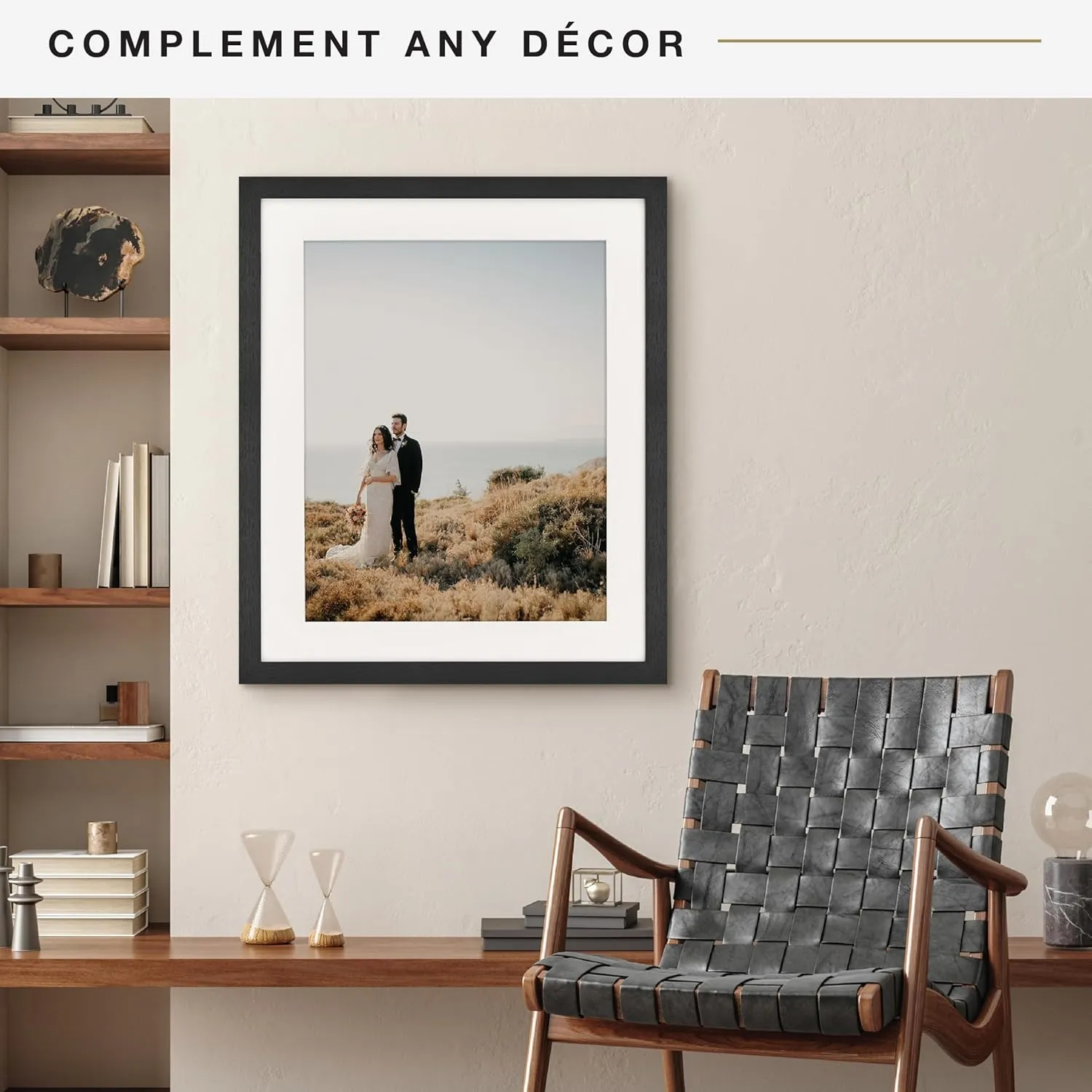 MCS Studio Gallery 20x24 Matted to 16x20 Poster Frame Black Woodgrain, Vertical & Horizontal Wall Hanging Large Picture Frame for Photos, Posters & Art Prints (1-Pack)