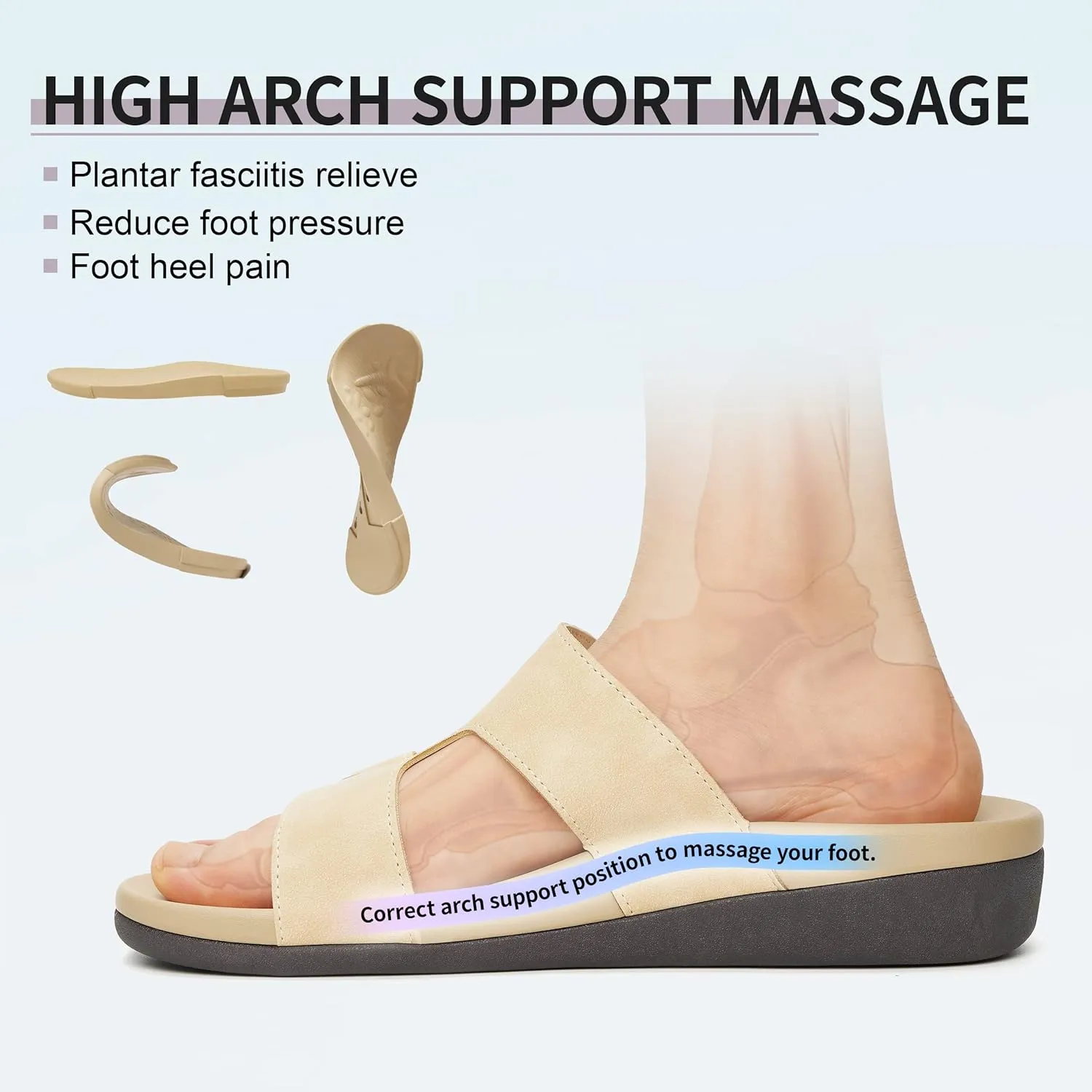 MEGNYA Comfortable Women's Walking Sandals, Arch Support Slides for Plantar Fasciitis Flat Feet, Casual Adjustable Strap Sandals for Orthopedic
