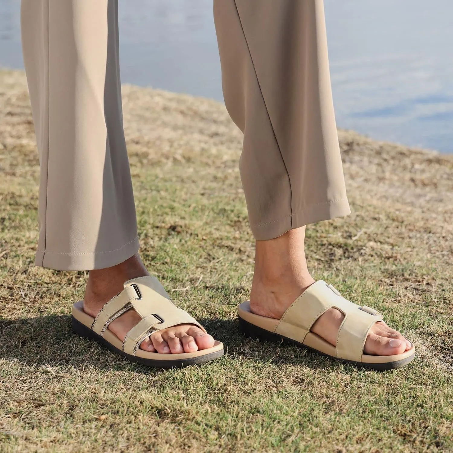 MEGNYA Comfortable Women's Walking Sandals, Arch Support Slides for Plantar Fasciitis Flat Feet, Casual Adjustable Strap Sandals for Orthopedic