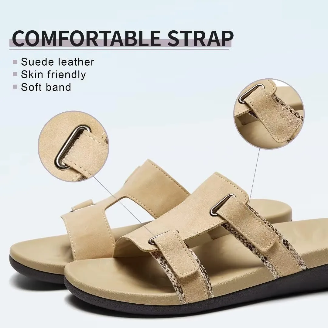 MEGNYA Comfortable Women's Walking Sandals, Arch Support Slides for Plantar Fasciitis Flat Feet, Casual Adjustable Strap Sandals for Orthopedic