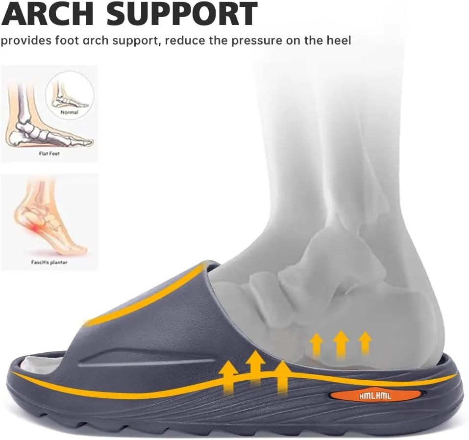 Men's Athletic Sandals Soft - tech Sports Recovery Slide Basketball Outdoor Slipper with Arch Support Plantar Fasciitis Relief