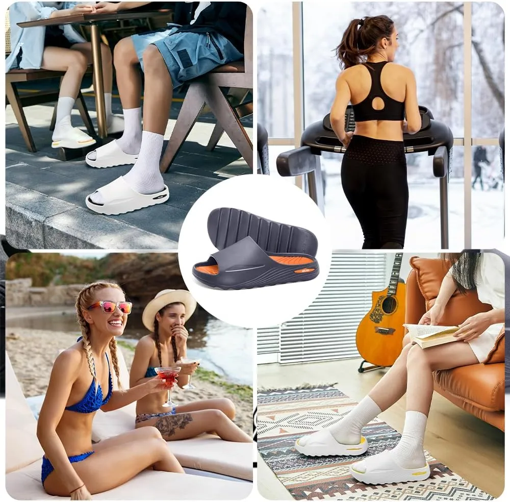 Men's Athletic Sandals Soft - tech Sports Recovery Slide Basketball Outdoor Slipper with Arch Support Plantar Fasciitis Relief