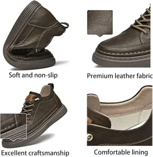 Men's Leather Casual Oxfords Shoes,Invisible Height Increasing Non-Slip Softsole Lace-Up Fashion Sneaker Dress Shoes