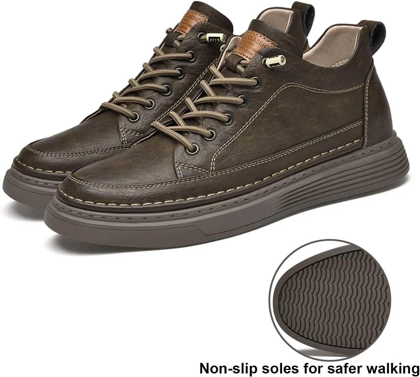 Men's Leather Casual Oxfords Shoes,Invisible Height Increasing Non-Slip Softsole Lace-Up Fashion Sneaker Dress Shoes