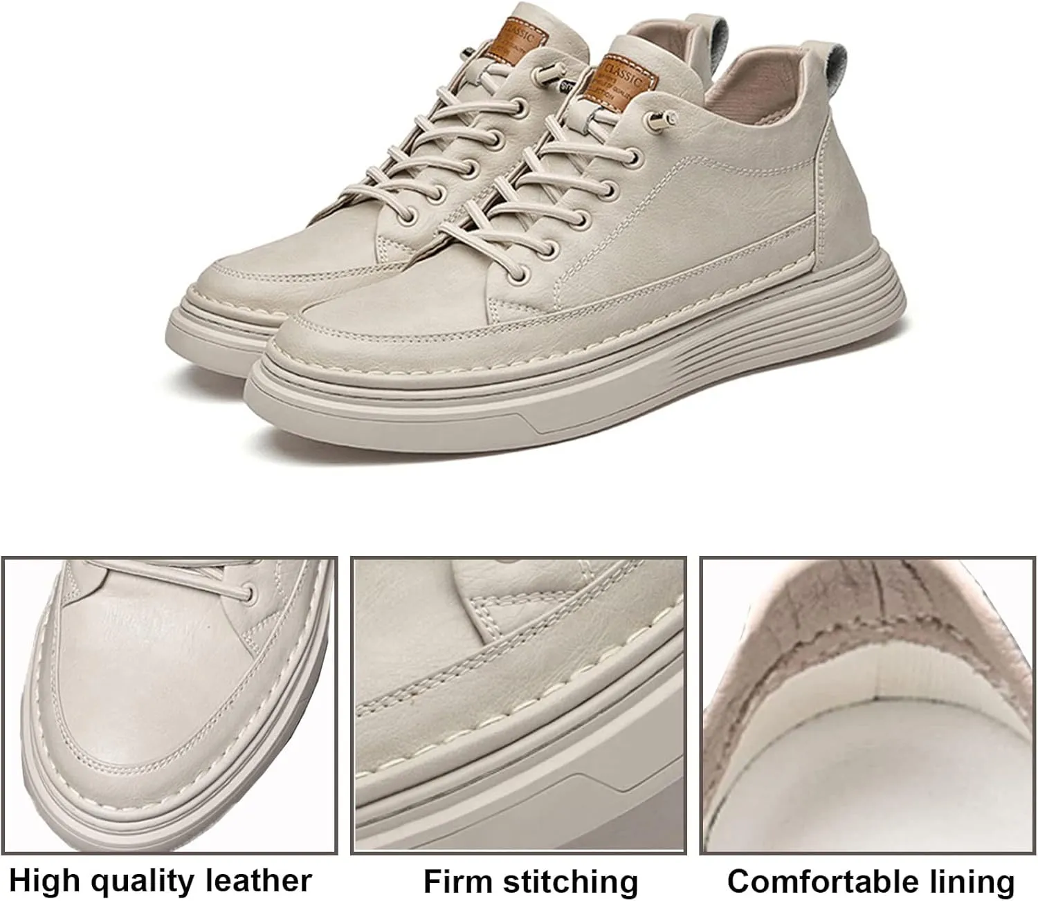 Men's Leather Casual Oxfords Shoes,Invisible Height Increasing Non-Slip Softsole Lace-Up Fashion Sneaker Dress Shoes