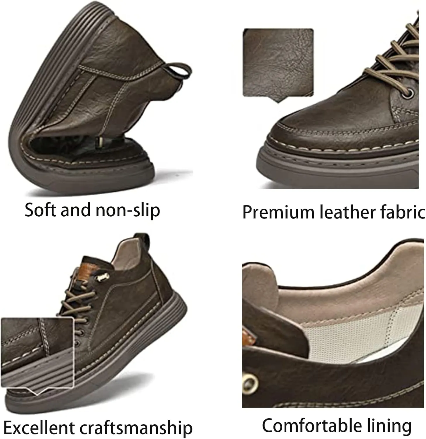 Men's Leather Casual Oxfords Shoes,Invisible Height Increasing Non-Slip Softsole Lace-Up Fashion Sneaker Dress Shoes
