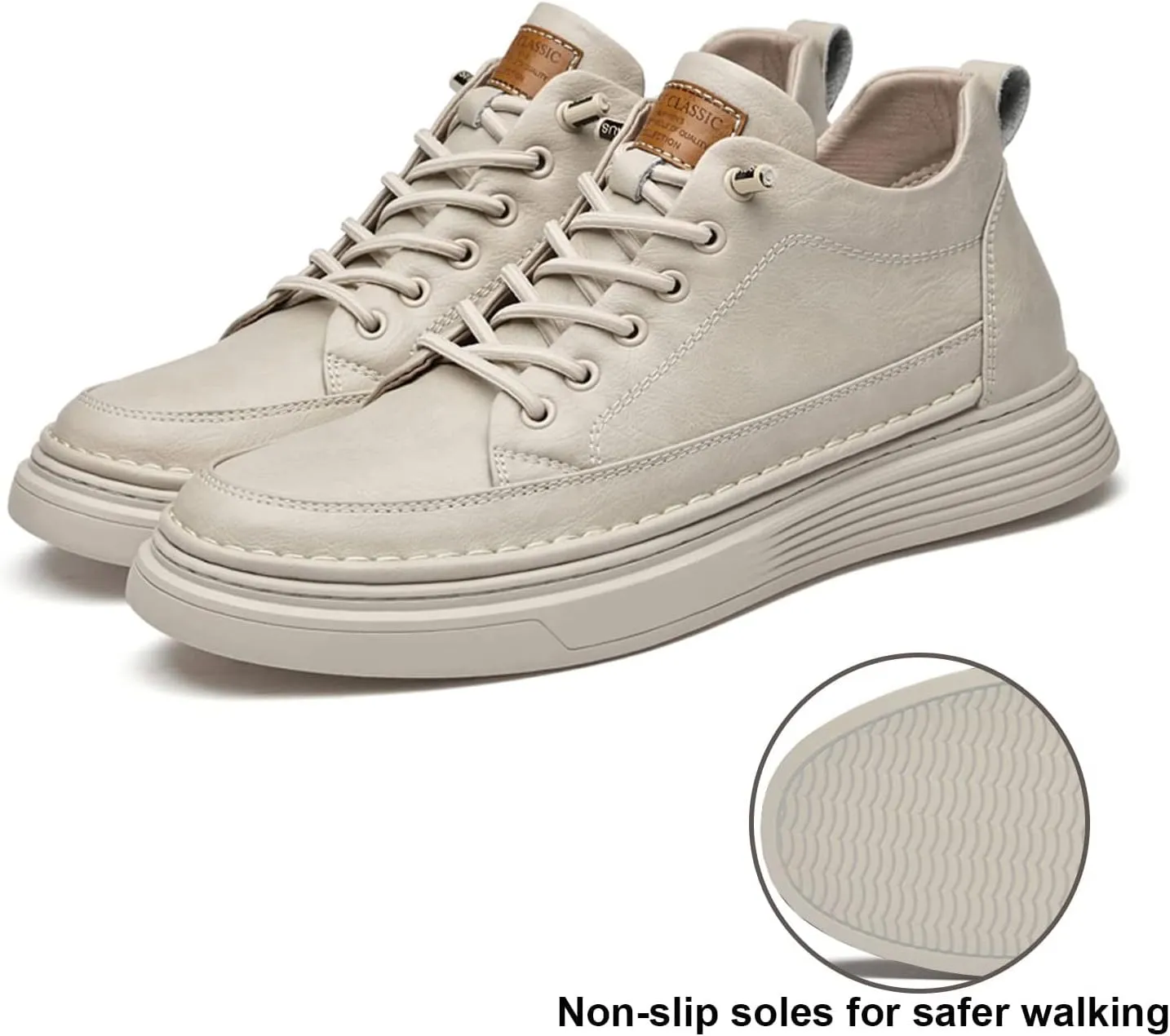 Men's Leather Casual Oxfords Shoes,Invisible Height Increasing Non-Slip Softsole Lace-Up Fashion Sneaker Dress Shoes