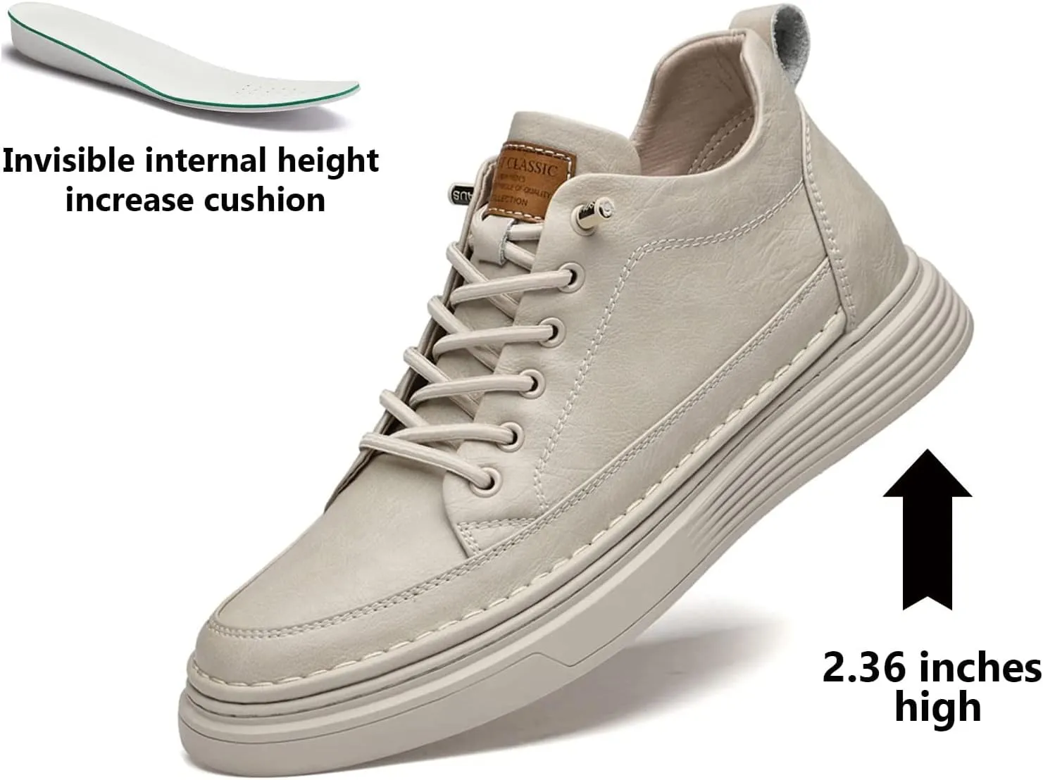 Men's Leather Casual Oxfords Shoes,Invisible Height Increasing Non-Slip Softsole Lace-Up Fashion Sneaker Dress Shoes