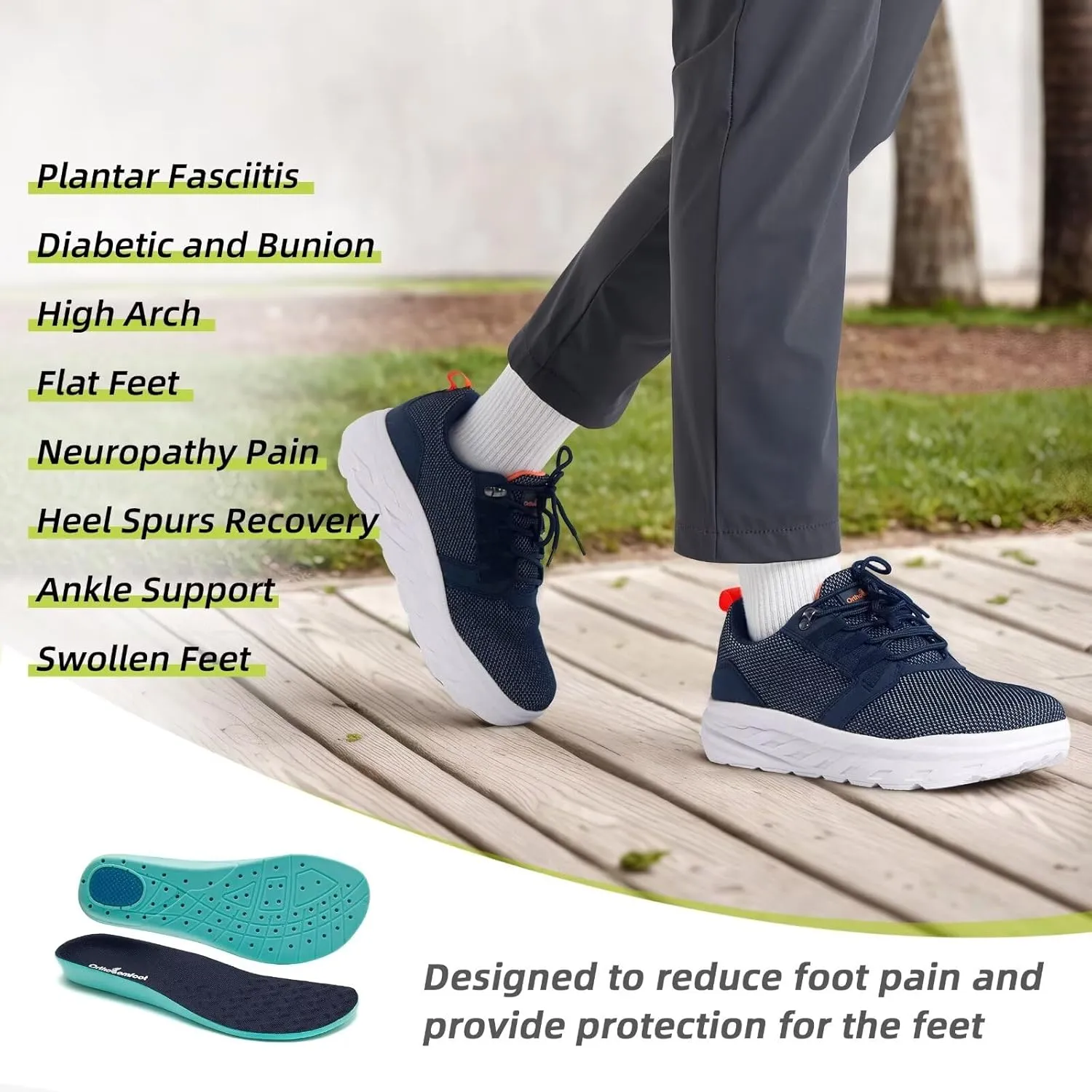 Men's Orthopedic Diabetic Wide Walking Shoes: Comfortable Plantar Fasciitis Fashion Sneakers with Arch Support, Casual Hammer Toes Swollen Tennis Work Sports Shoes for Heel and Foot Pain Relief