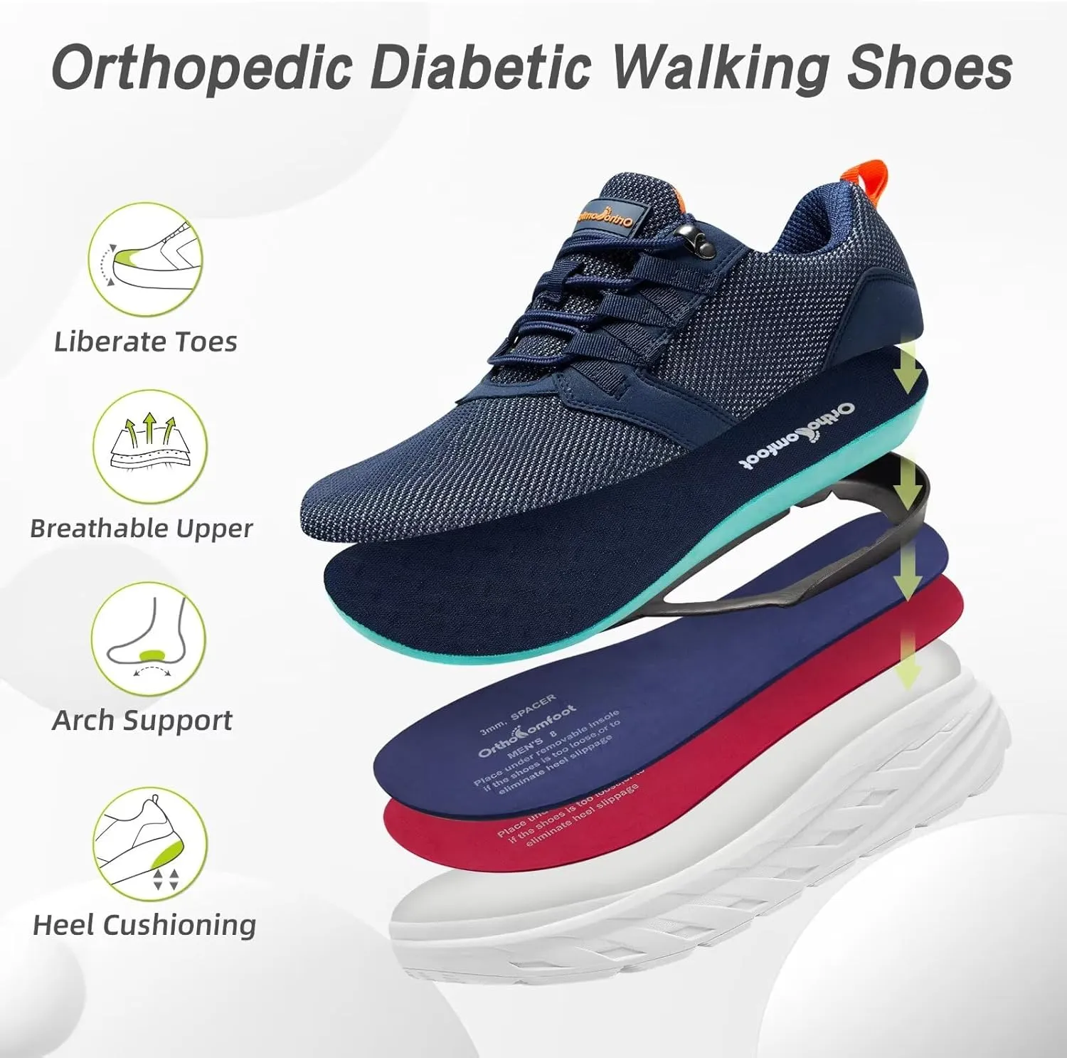 Men's Orthopedic Diabetic Wide Walking Shoes: Comfortable Plantar Fasciitis Fashion Sneakers with Arch Support, Casual Hammer Toes Swollen Tennis Work Sports Shoes for Heel and Foot Pain Relief