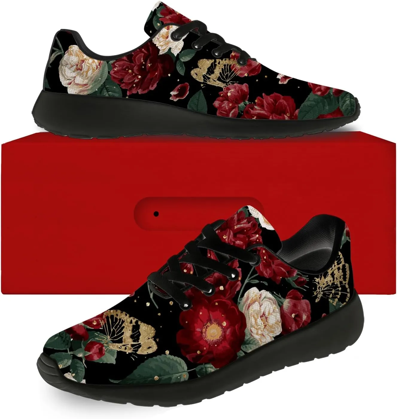 Mens Womens Rose Shoes Lightweight Running Tennis Gym Athletic Shoes Walking Sneakers Gifts for Him Her