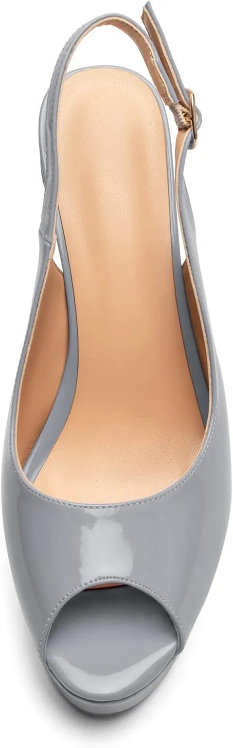 Mettesally Women's Peep Toe Sandals Chunky Platform Heeled Pumps Slingback Heels Summer Dress Shoes
