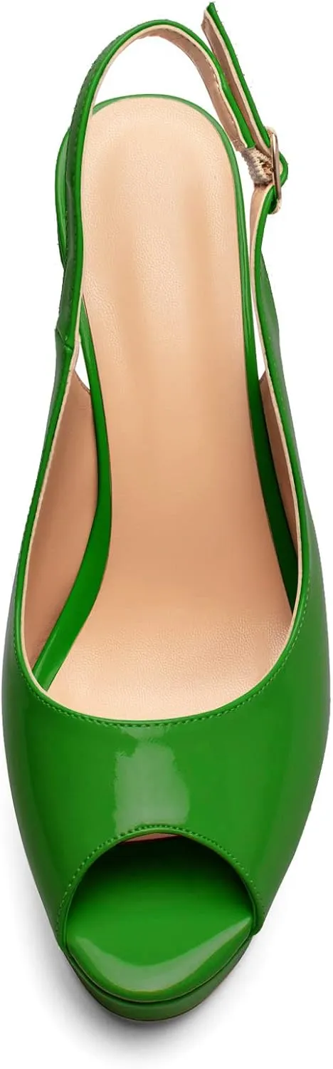 Mettesally Women's Peep Toe Sandals Chunky Platform Heeled Pumps Slingback Heels Summer Dress Shoes