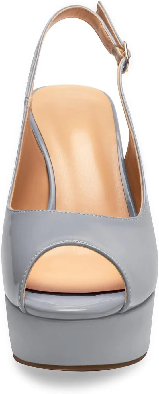 Mettesally Women's Peep Toe Sandals Chunky Platform Heeled Pumps Slingback Heels Summer Dress Shoes