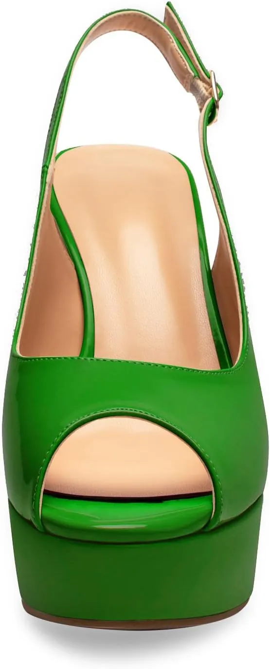 Mettesally Women's Peep Toe Sandals Chunky Platform Heeled Pumps Slingback Heels Summer Dress Shoes