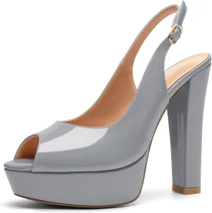 Mettesally Women's Peep Toe Sandals Chunky Platform Heeled Pumps Slingback Heels Summer Dress Shoes