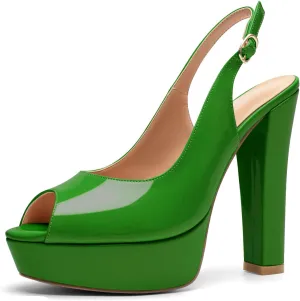 Mettesally Women's Peep Toe Sandals Chunky Platform Heeled Pumps Slingback Heels Summer Dress Shoes