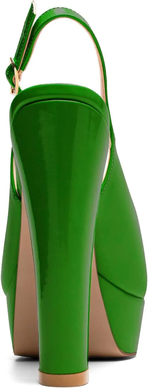 Mettesally Women's Peep Toe Sandals Chunky Platform Heeled Pumps Slingback Heels Summer Dress Shoes