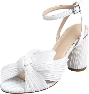 MICIFA Women's Bow Knot Heeled Sandals Open Toe High Block Ankle Strap Chunky Heels Bride Wedding Shoes