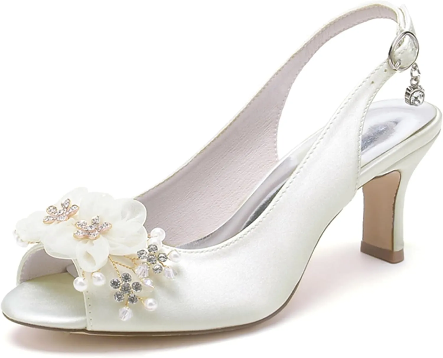 Minishion Womens Slingback Wedding Heels Peep Toe Formal Party Evening Sandals with Flower MS330