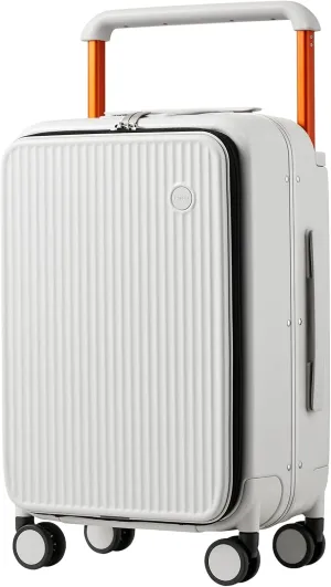 mixi Carry On Luggage 20'' Suitcase with Front Laptop Pocket, Wide Handle Rolling Travel Suitcases PC Hardshell with Aluminum Frame Spinner Wheels & TSA Lock, Carry-On Luggage(Smoke White)