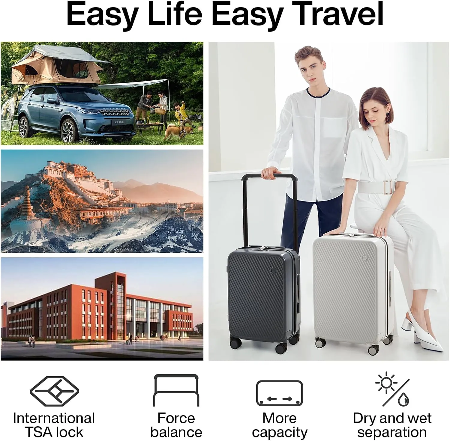 mixi Carry On Luggage Airline Approved 20'' Lightweight Luggage Wide Handle PC Hardshell Suitcases with Spinner Wheels & TSA Lock, Smoke White