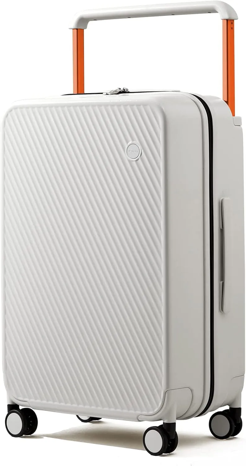 mixi Carry On Luggage Airline Approved 20'' Lightweight Luggage Wide Handle PC Hardshell Suitcases with Spinner Wheels & TSA Lock, Smoke White
